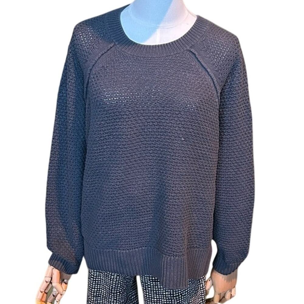 Gap Textured Honeycomb Knit Pullover Sweater Grey XL Raglan Long Sleeve Soft